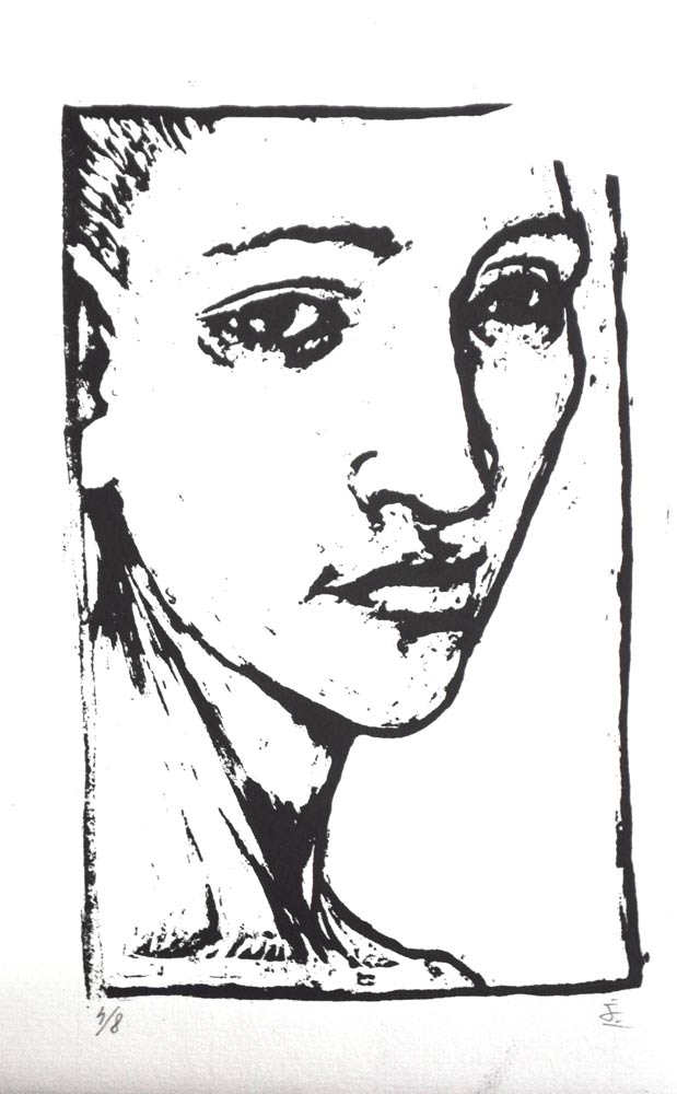 Portrait de femme, au trait noir.