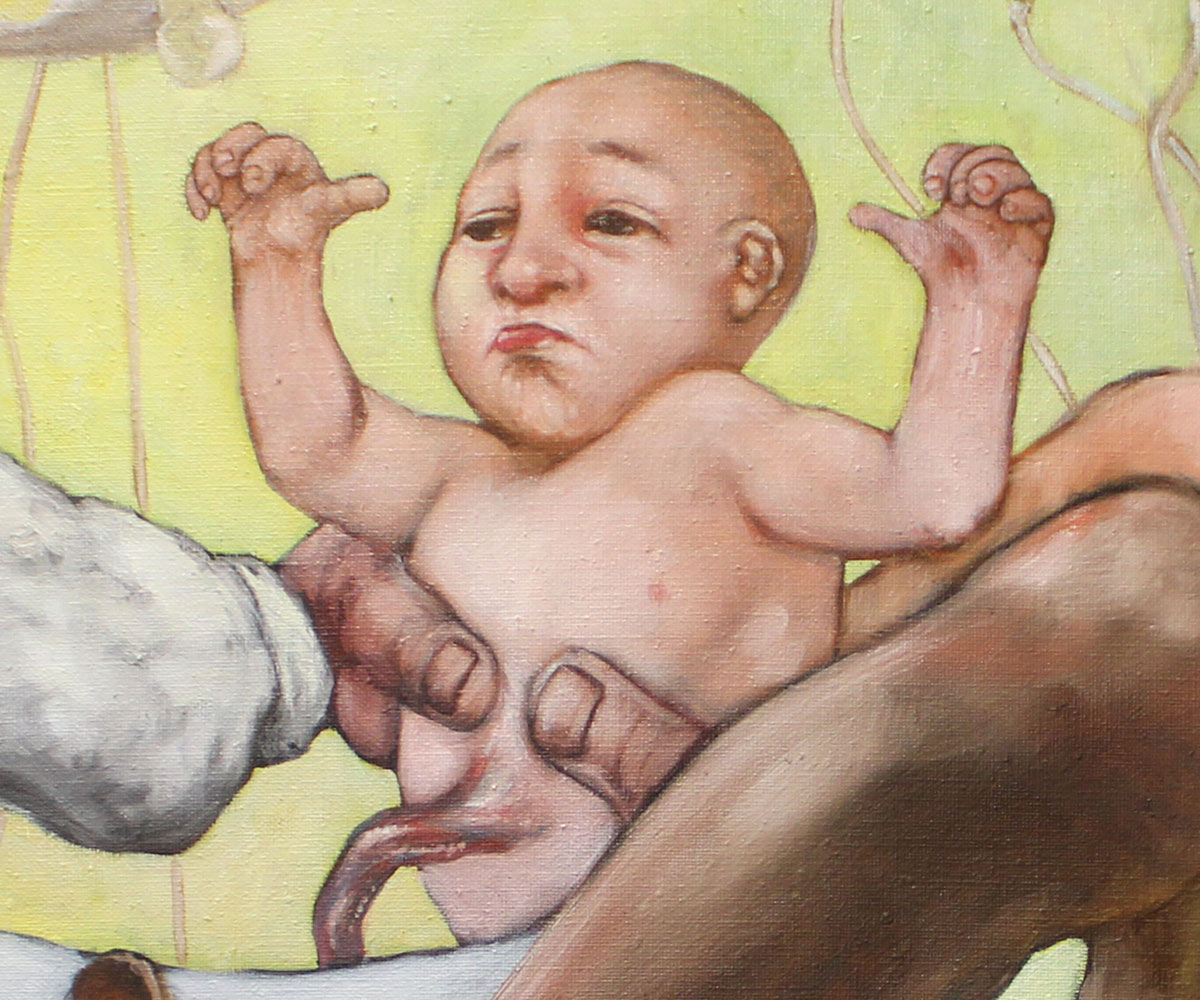 Détail. Le bébé. Vu le sujet représenté, on est tenté par un peu d'empathie.