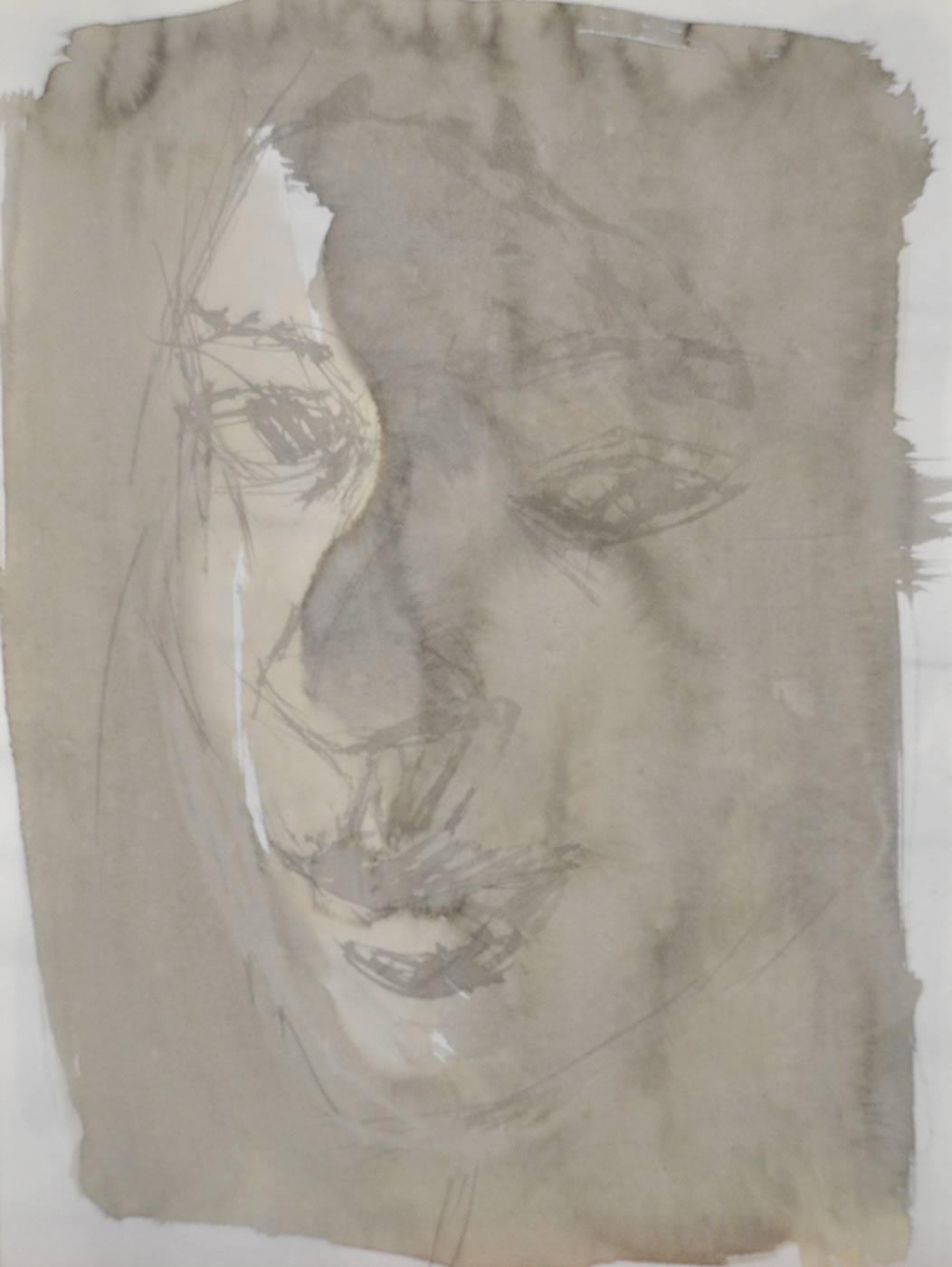 &Agrave; nouveau, le calame vient reprendre quelques détails d'un oeil, d'une narine et des lèvres dans des taches qui se fondent les unes dans les autres, laissant juste en blanc la partie éclairée du visage.<br/>